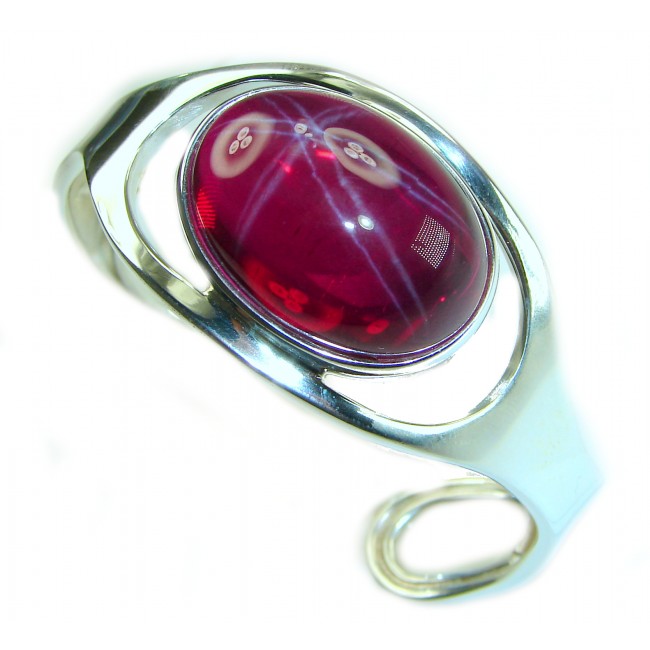 Very Rare - Bellezza Genuine 34.5 CARAT Star Ruby .925 Sterling Silver HUGE Bracelet / Cuff