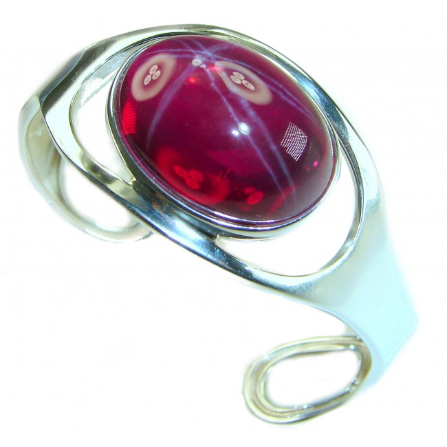 Very Rare - Bellezza Genuine 34.5 CARAT Star Ruby .925 Sterling Silver HUGE Bracelet / Cuff