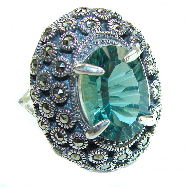 Massive Deep Blue 11.8 carat Aquamarine .925 Sterling Silver handcrafted Large ring size 8