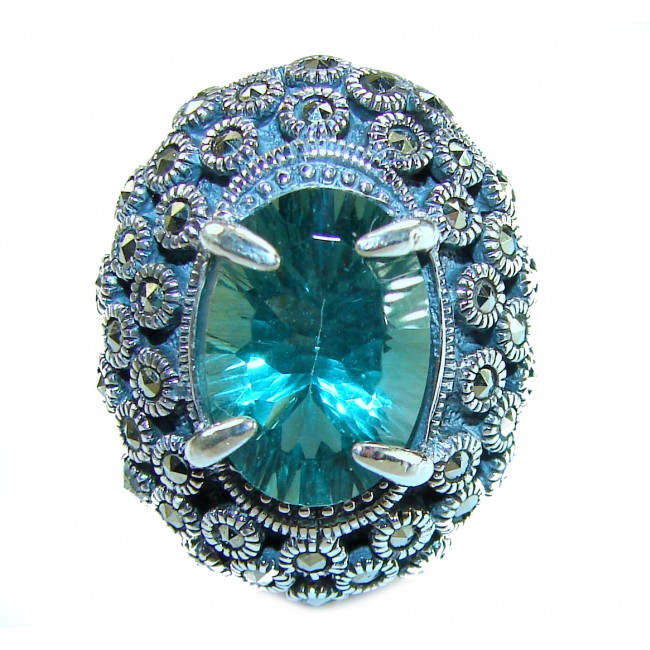 Massive Deep Blue 11.8 carat Aquamarine .925 Sterling Silver handcrafted Large ring size 8