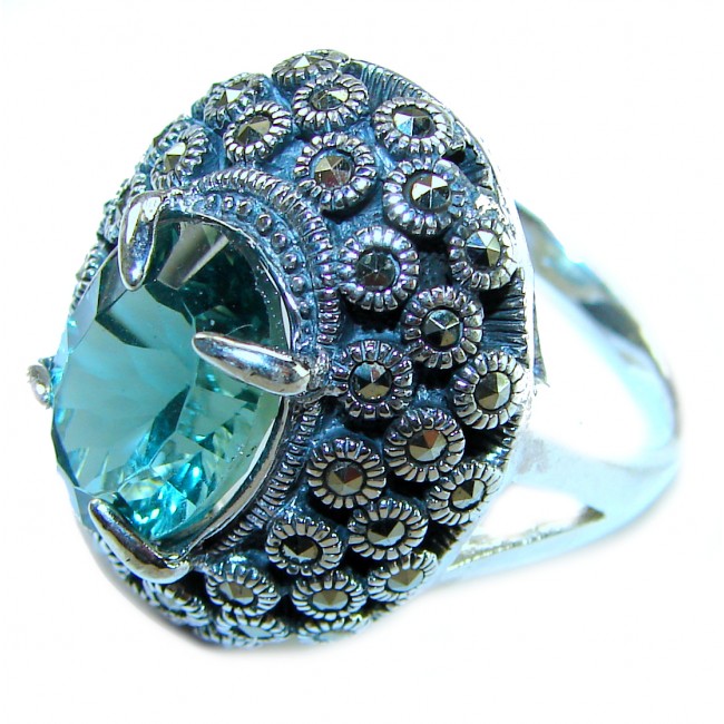 Massive Deep Blue 11.8 carat Aquamarine .925 Sterling Silver handcrafted Large ring size 8