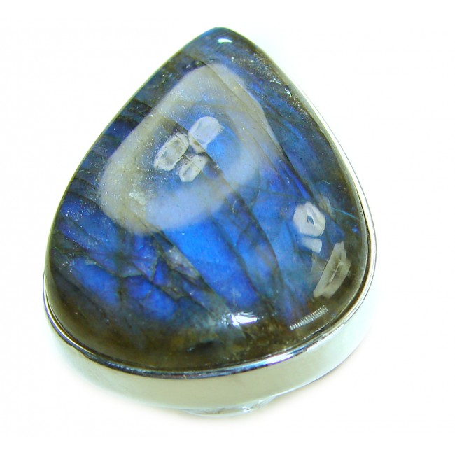 Shimmering Natural Labradorite .925 Sterling Silver handcrafted Large ring size 7 adjustable