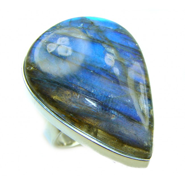 Shimmering Natural Labradorite .925 Sterling Silver handcrafted Large ring size 7 adjustable
