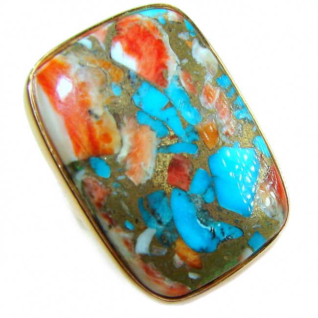Rare 49.5 carat Oyster Turquoise 18K Gold over .925 Sterling Silver handcrafted Large ring; s. 7 adjustable