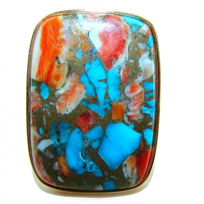 Rare 49.5 carat Oyster Turquoise 18K Gold over .925 Sterling Silver handcrafted Large ring; s. 7 adjustable