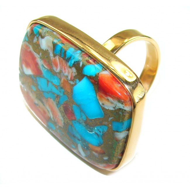 Rare 49.5 carat Oyster Turquoise 18K Gold over .925 Sterling Silver handcrafted Large ring; s. 7 adjustable
