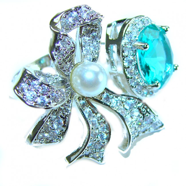 Eau Pure 3.5 carat Paraiba Tourmaline .925 Sterling Silver Handcrafted Ring size 6 3/4