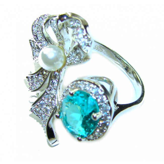 Eau Pure 3.5 carat Paraiba Tourmaline .925 Sterling Silver Handcrafted Ring size 6 3/4