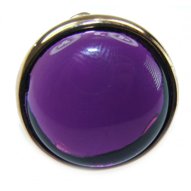 Purple Full Moon Amethyst 14K Gold over .925 Sterling Silver Handcrafted Large Ring size 8 3/4 - Stone close-up of Purple Full Moon Amethyst in gold setting.