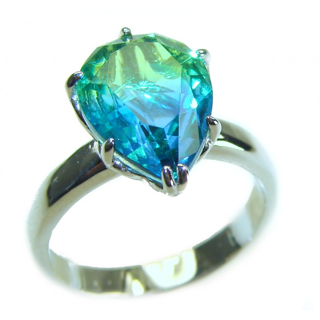 Costa del Sol pear cut 7.8 carat Apatite .925 Sterling Silver Handcrafted Statement Ring size 8