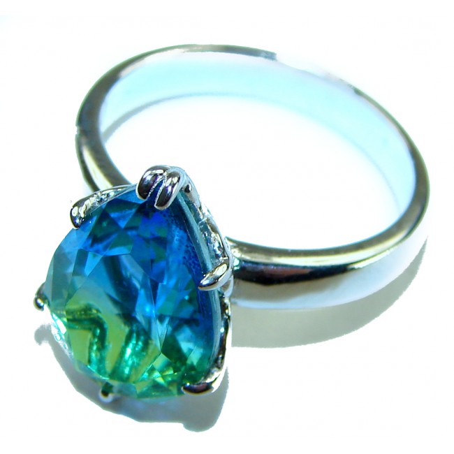 Costa del Sol pear cut 7.8 carat Apatite .925 Sterling Silver Handcrafted Statement Ring size 8