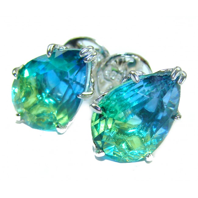 Costa del Sol pear cut 8.8 carat Apatite .925 Sterling Silver Handcrafted Statement earrings