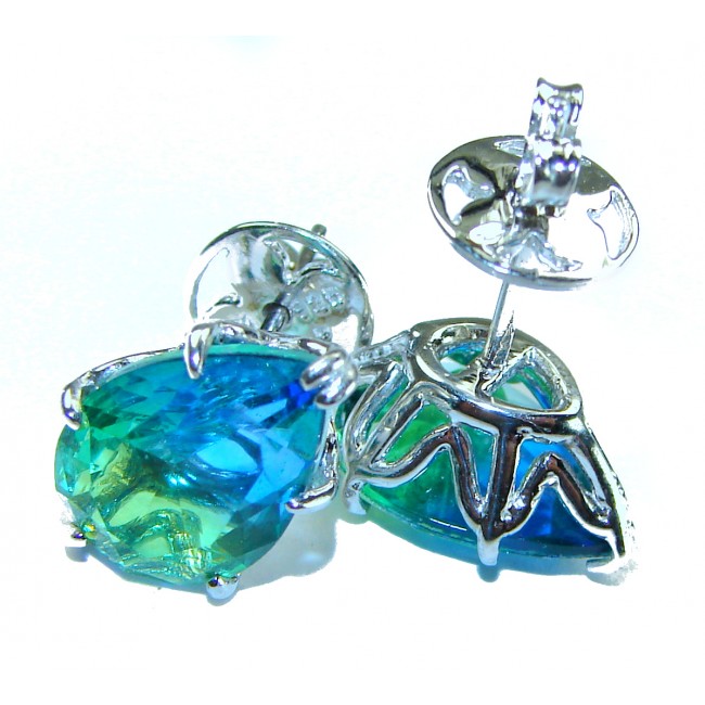 Costa del Sol pear cut 8.8 carat Apatite .925 Sterling Silver Handcrafted Statement earrings