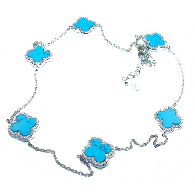 Lucky Four-leaf clover natural inlay Turquoise .925 Sterling Silver handcrafted .925 Sterling Silver necklace