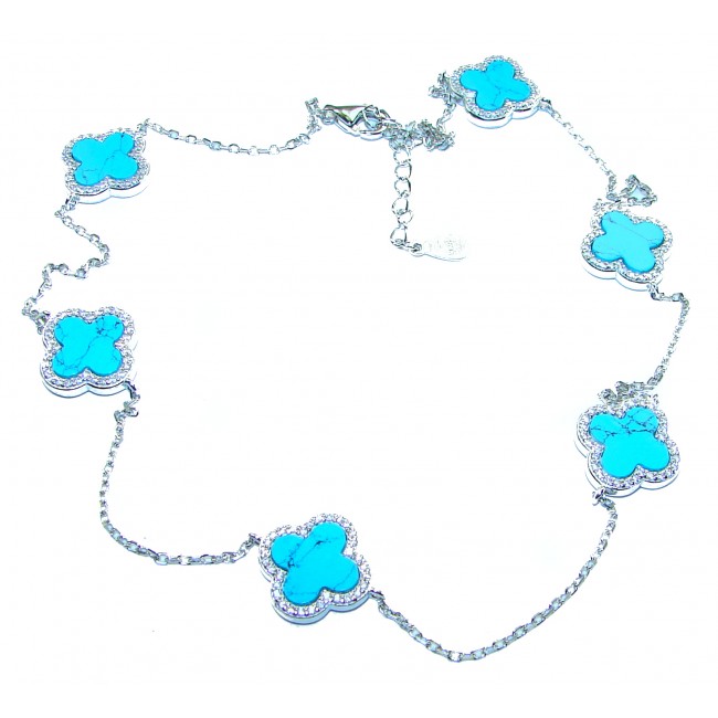 Lucky Four-leaf clover natural inlay Turquoise .925 Sterling Silver handcrafted .925 Sterling Silver necklace