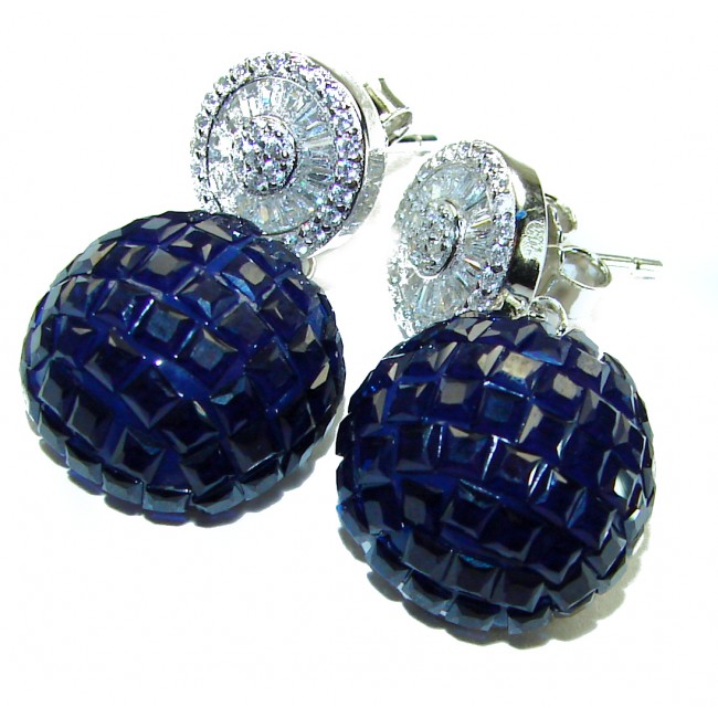 Blue Apple authentic 10.8 carat Sapphire .925 Sterling Silver handcrafted earrings