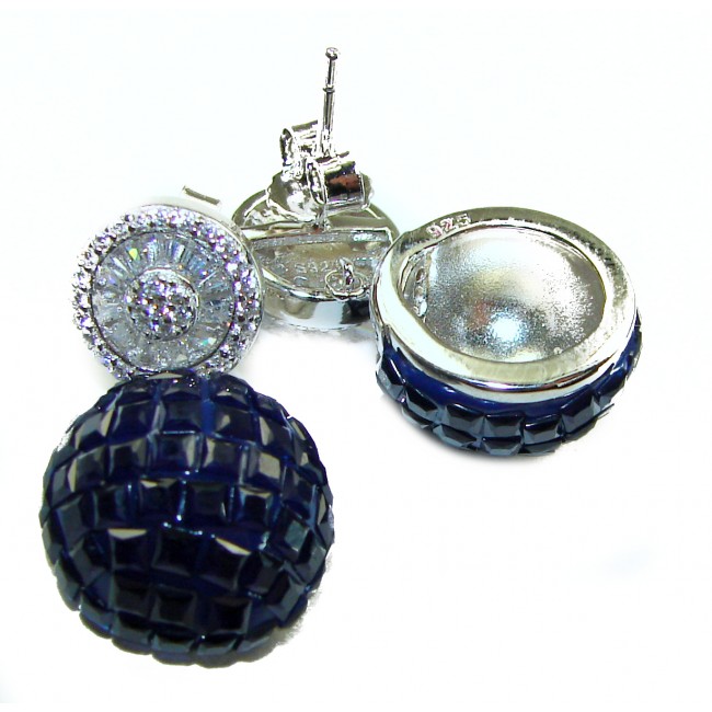 Blue Apple authentic 10.8 carat Sapphire .925 Sterling Silver handcrafted earrings