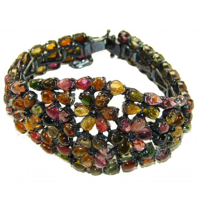 Dolce Vita - Precious Natural 222.5 carat Watermelon Tourmaline .925 Sterling Silver handcrafted bracelet