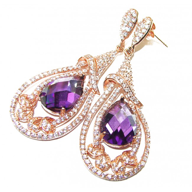 Purple Beauty - authentic 10.5 carat Amethyst 18K Rose Gold over .925 Sterling Silver handcrafted earrings