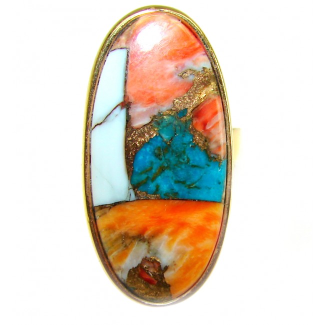 Rare 29.5 carat Oyster Turquoise 18K Gold over .925 Sterling Silver handcrafted Large ring; s. 7 adjustable