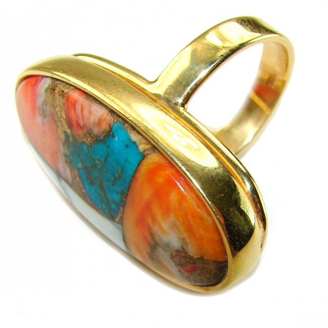 Rare 29.5 carat Oyster Turquoise 18K Gold over .925 Sterling Silver handcrafted Large ring; s. 7 adjustable