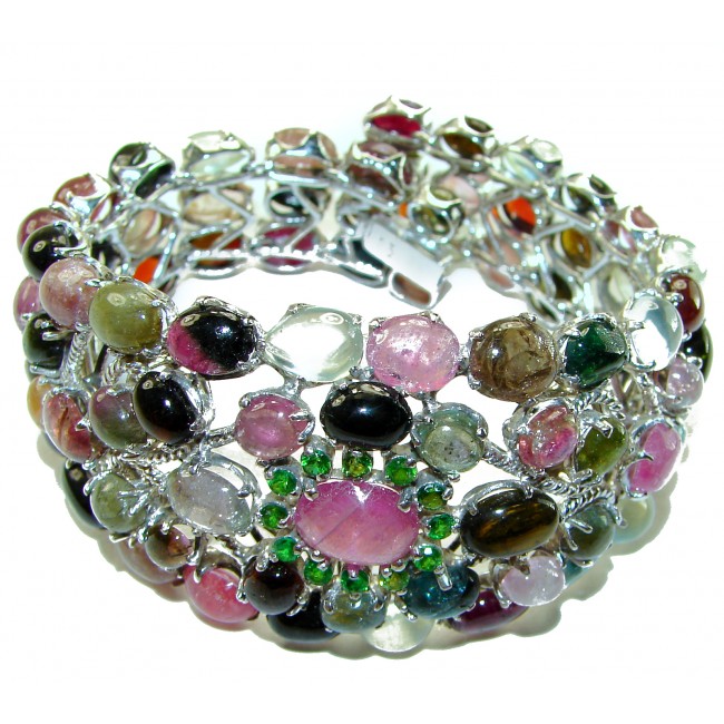 Precious Natural 230.4 carat Brazilian Watermelon Tourmaline .925 Sterling Silver handcrafted bracelet