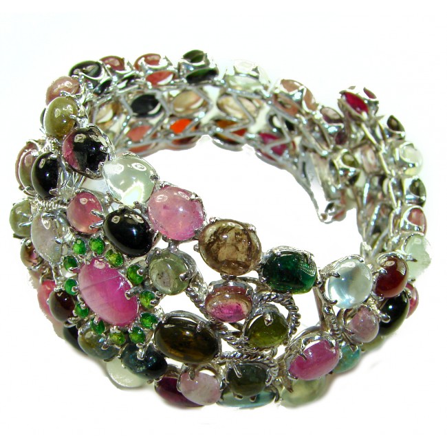 Precious Natural 230.4 carat Brazilian Watermelon Tourmaline .925 Sterling Silver handcrafted bracelet
