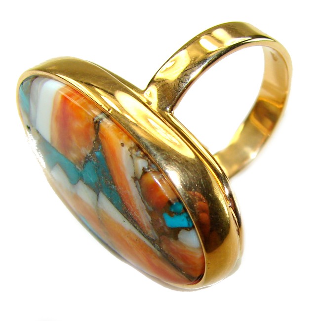 Rare 29.5 carat Oyster Turquoise 18K Gold over .925 Sterling Silver handcrafted Large ring; s. 7 adjustable