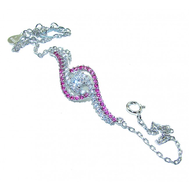 7.5 carat Ruby .925 Sterling Silver handmade Statement Bracelet - Sterling silver bracelet with ruby stones, top view, clasp detail visible