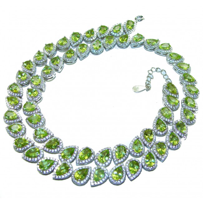 Melissa - Great Masterpiece 112.2 carat genuine Peridot .925 Sterling Silver handmade Statement necklace
