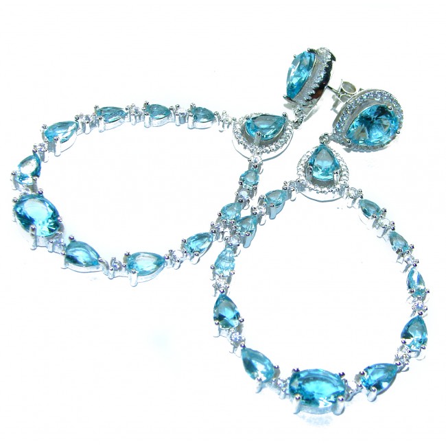 Aqua - 22.5 carat Swiss Blue Topaz .925 Sterling Silver Handcrafted Statement Earrings