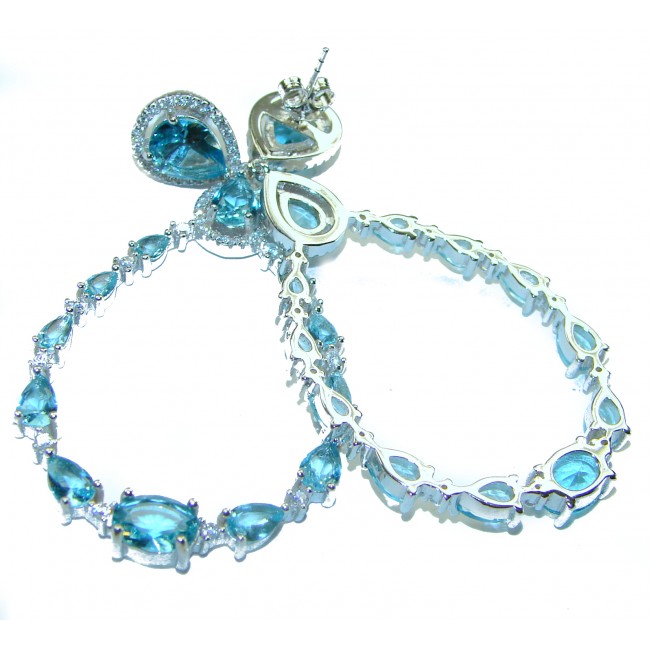 Aqua - 22.5 carat Swiss Blue Topaz .925 Sterling Silver Handcrafted Statement Earrings