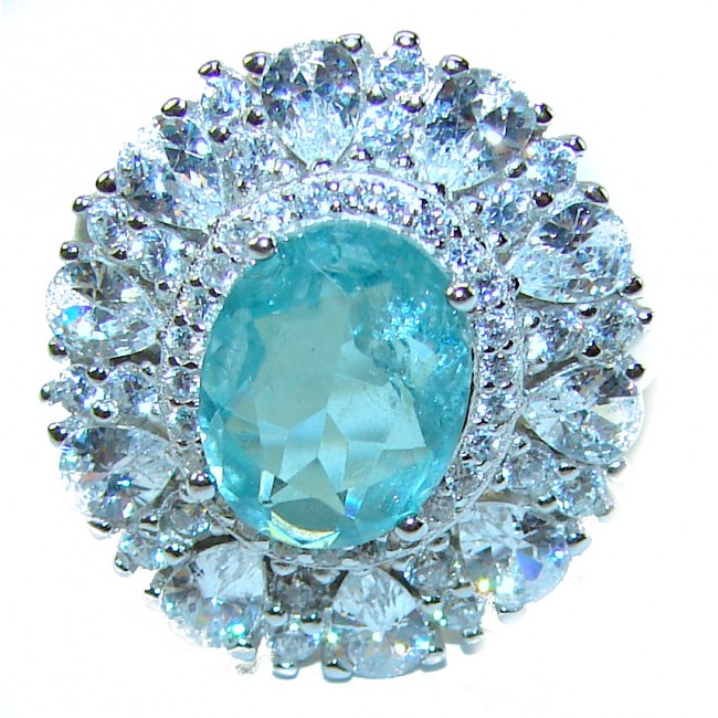 7.9 carat authentic Aquamarine .925 Sterling Silver Handcrafted Ring size 6 1/2