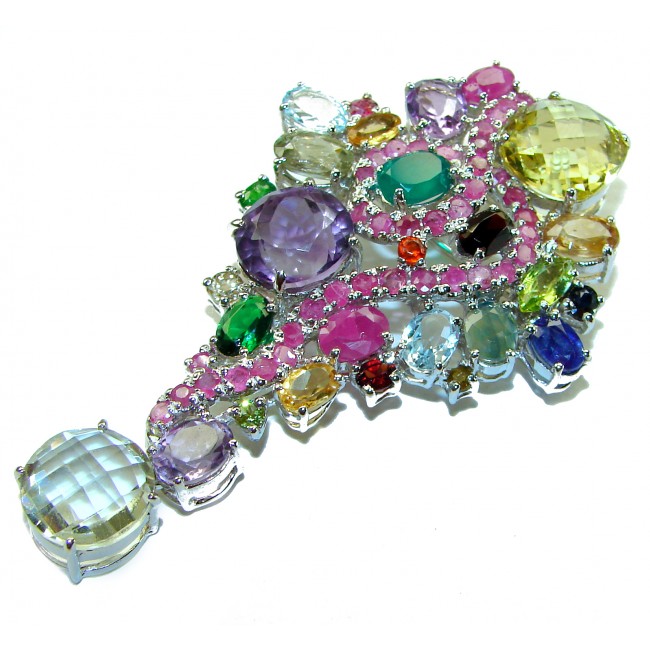 Blooming Garden - Authentic 85.5 carat Multigem .925 Sterling Silver handcrafted Large Pendant Brooch