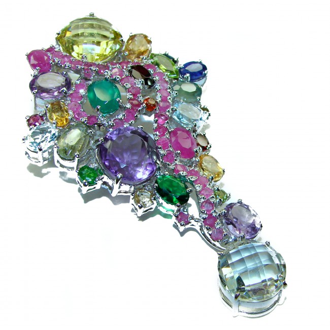 Blooming Garden - Authentic 85.5 carat Multigem .925 Sterling Silver handcrafted Large Pendant Brooch