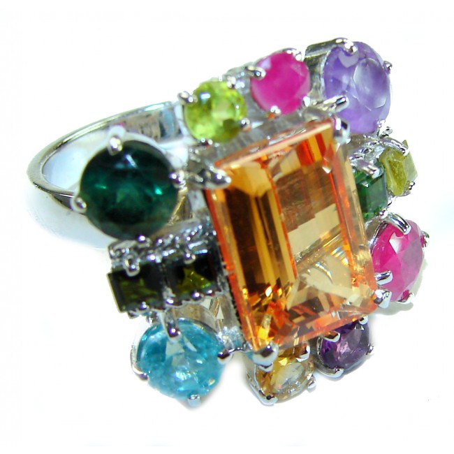 Real Beauty 19.5 carat Authentic Golden Topaz .925 Sterling Silver handcrafted Statement ring size 8