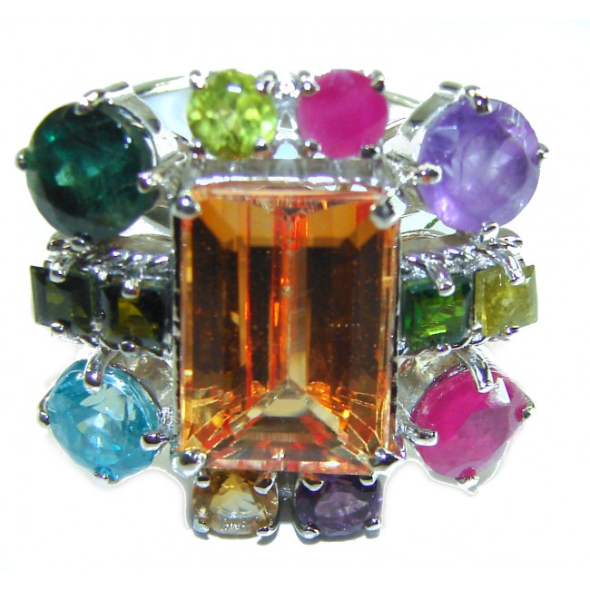 Real Beauty 19.5 carat Authentic Golden Topaz .925 Sterling Silver handcrafted Statement ring size 8