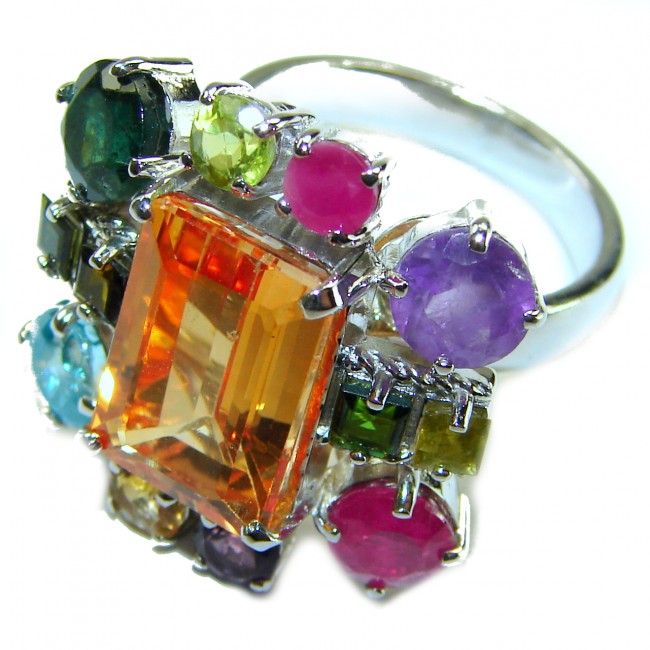 Real Beauty 19.5 carat Authentic Golden Topaz .925 Sterling Silver handcrafted Statement ring size 8