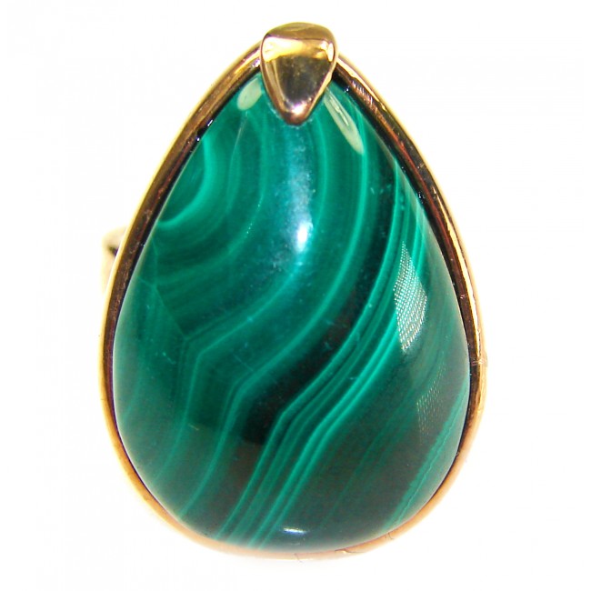 32.2 CARAT genuine Malachite 14K Rose Gold over .925 Sterling Silver handcrafted ring size 7 adjustable