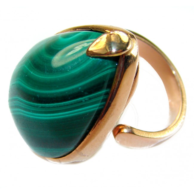 32.2 CARAT genuine Malachite 14K Rose Gold over .925 Sterling Silver handcrafted ring size 7 adjustable