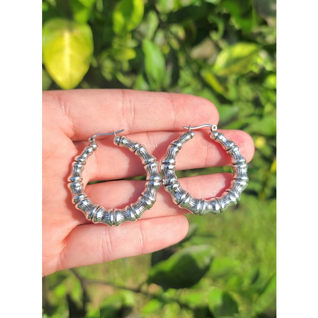 Huge - Bamboo Tree design .925 Sterling Silver handmade Bali made Earrings