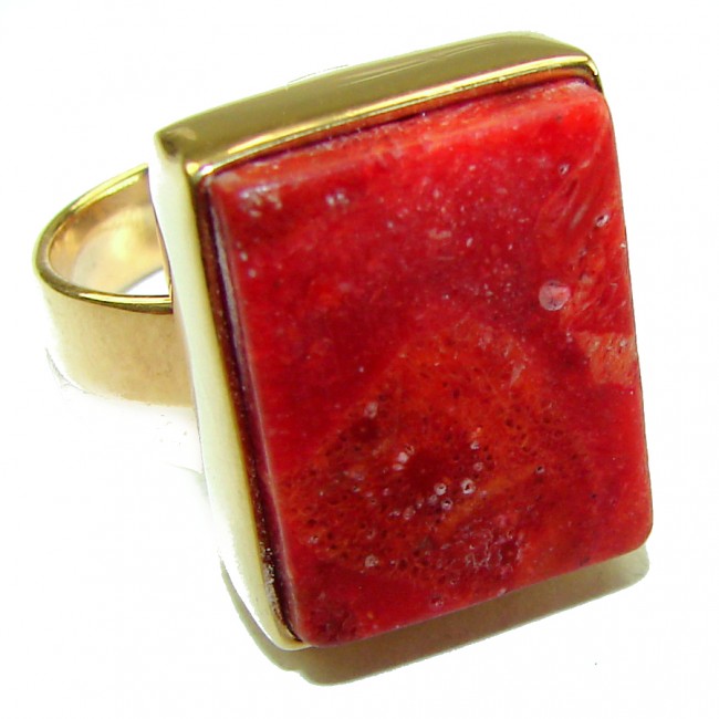 Bochic Style Natural Fossilized Coral .925 Sterling Silver handmade ring s. 8 adjustable