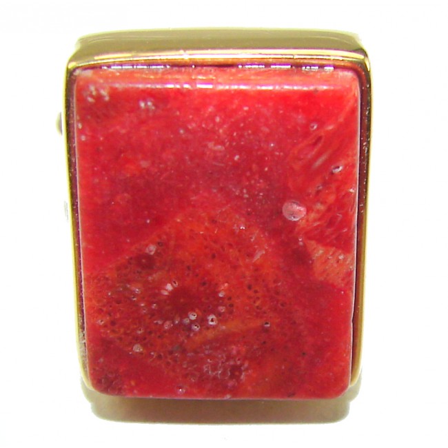 Bochic Style Natural Fossilized Coral .925 Sterling Silver handmade ring s. 8 adjustable