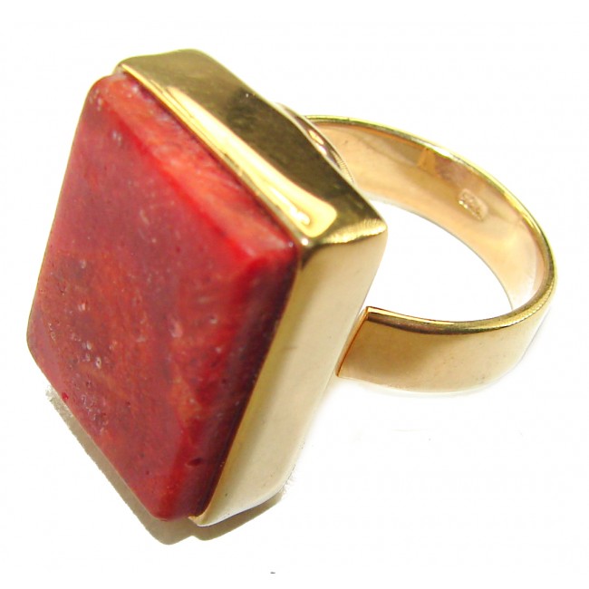 Bochic Style Natural Fossilized Coral .925 Sterling Silver handmade ring s. 8 adjustable