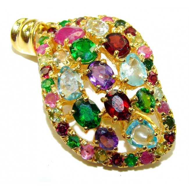 Colorful World Genuine Authentic 19.5 carat Multigem 14K Gold over .925 Sterling Silver handcrafted Pendant