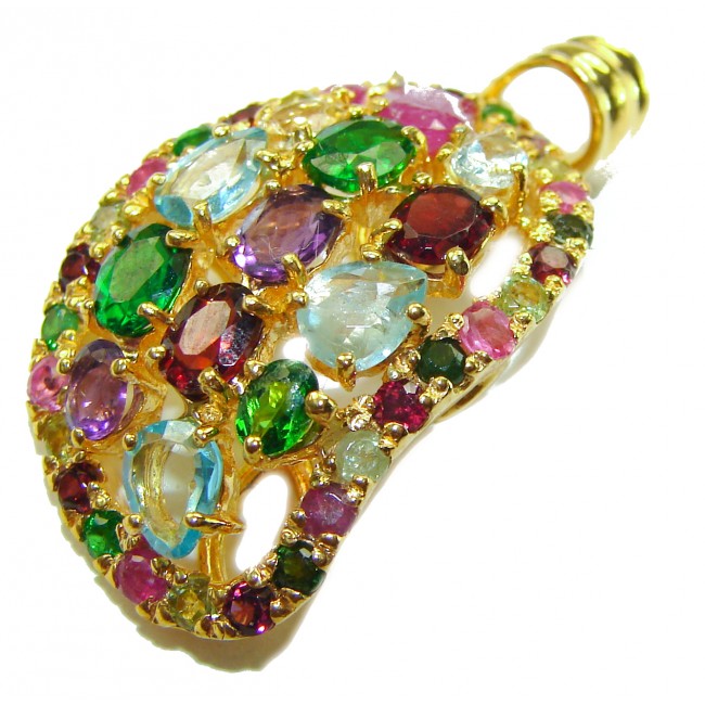 Colorful World Genuine Authentic 19.5 carat Multigem 14K Gold over .925 Sterling Silver handcrafted Pendant