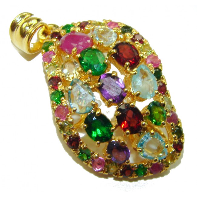 Colorful World Genuine Authentic 19.5 carat Multigem 14K Gold over .925 Sterling Silver handcrafted Pendant