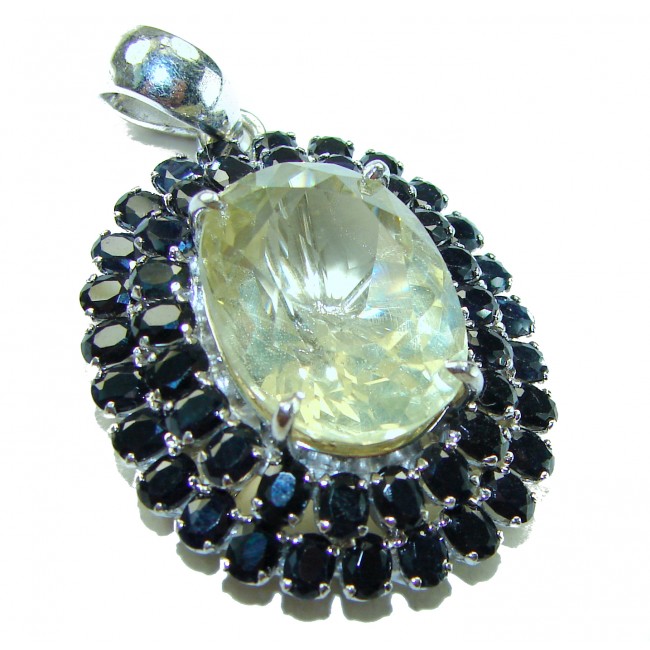 Vintage Design Genuine 44.5 carat precious Citrine Sapphire .925 Sterling Silver handmade Pendant