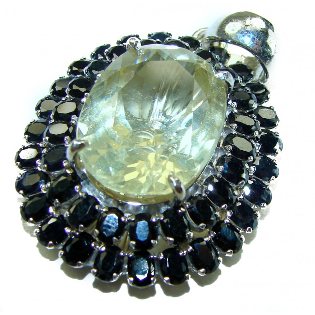 Vintage Design Genuine 44.5 carat precious Citrine Sapphire .925 Sterling Silver handmade Pendant