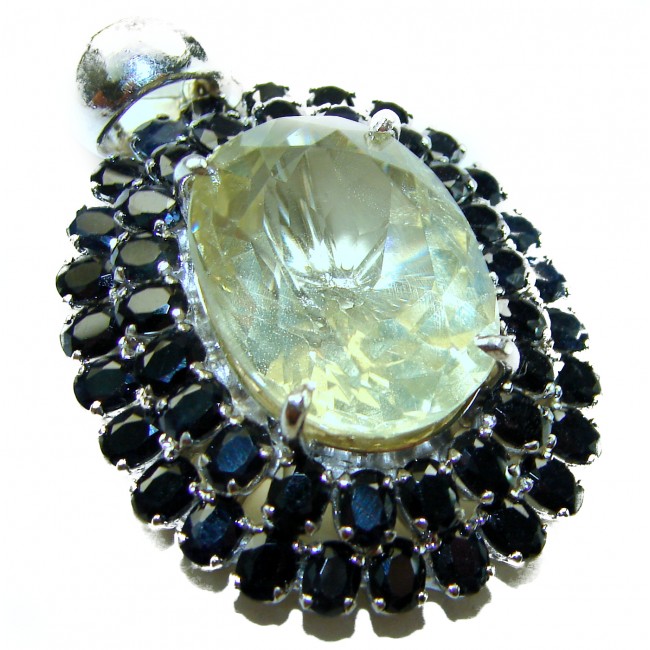 Vintage Design Genuine 44.5 carat precious Citrine Sapphire .925 Sterling Silver handmade Pendant